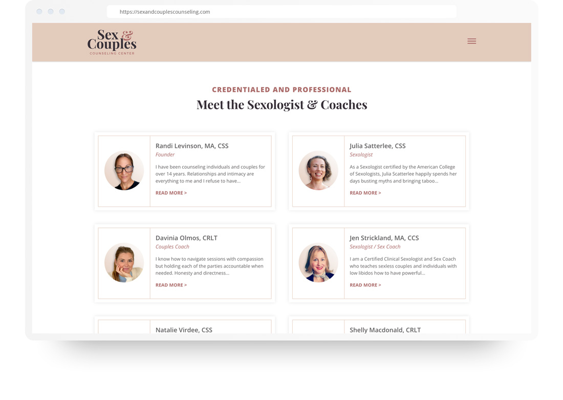 Sex and Couples Counseling Web Design and development - Staff