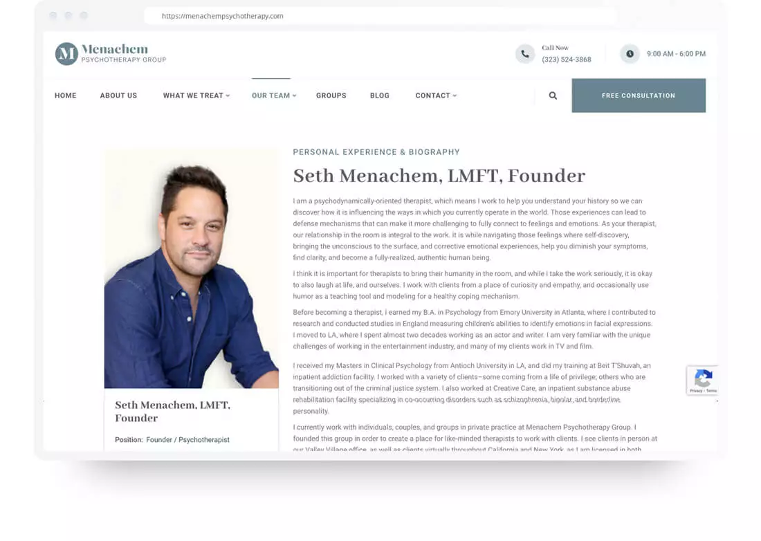 Menachem Psychotherapy Group - Web Design