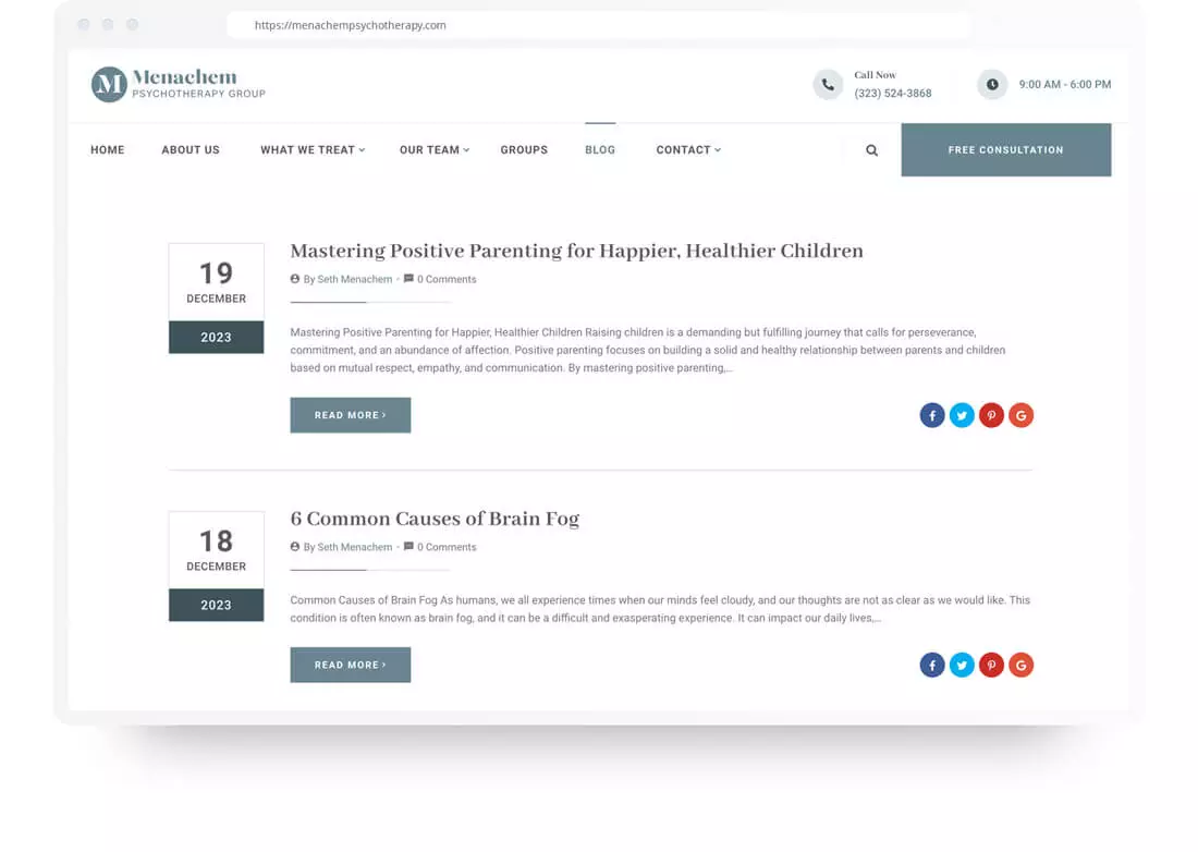 Menachem Psychotherapy Group - Web Design