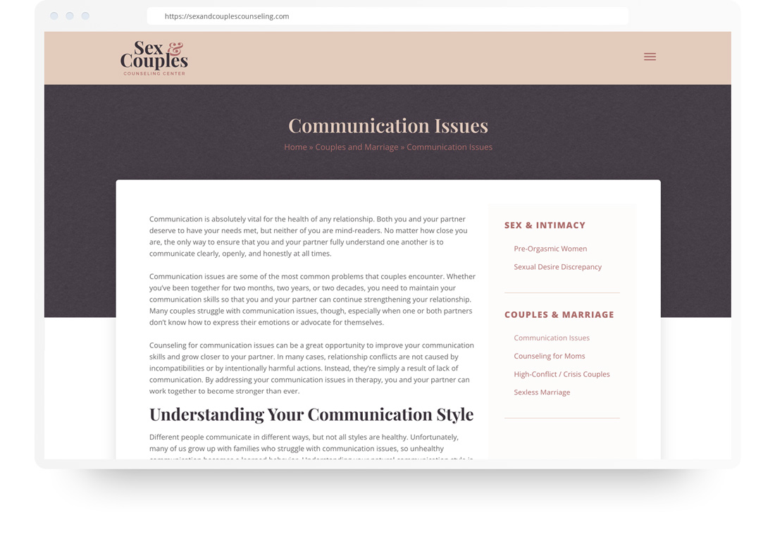 Sex and Couples Counseling Web Design and development