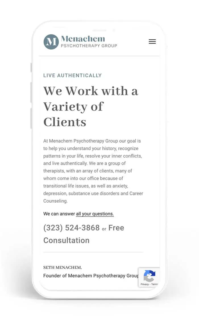 Menachem Psychotherapy Group - Web Design - mobile